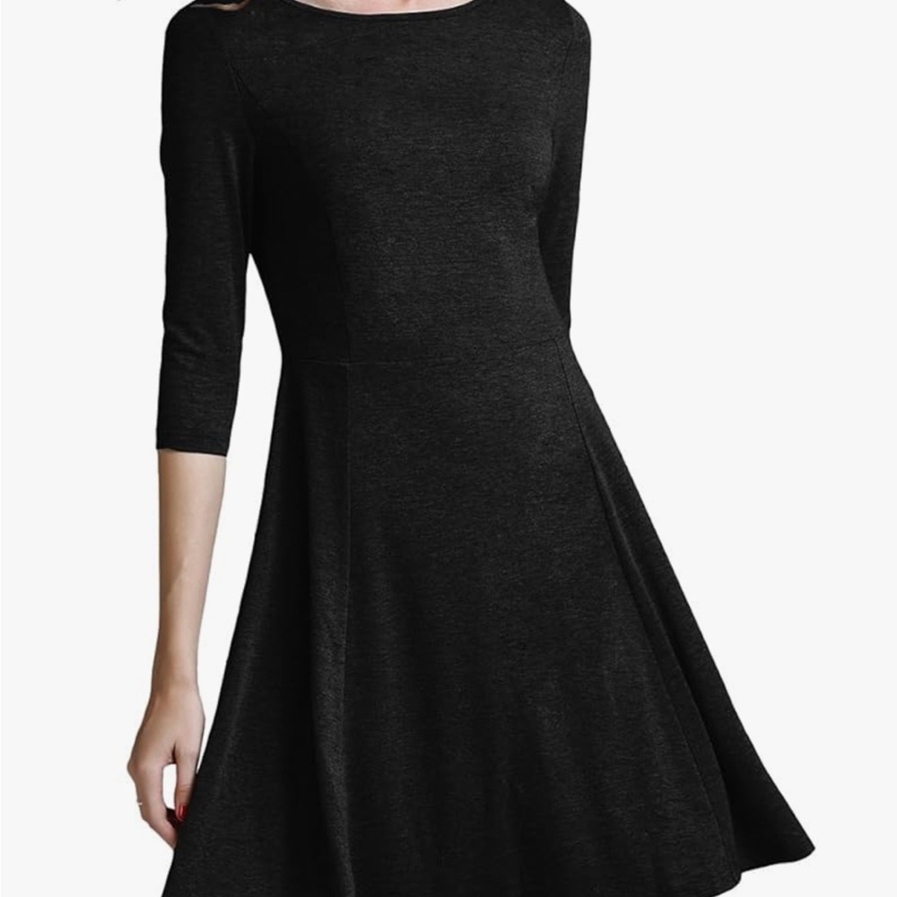 Black A-Line Dress with Cuffed 3/4 Sleeves